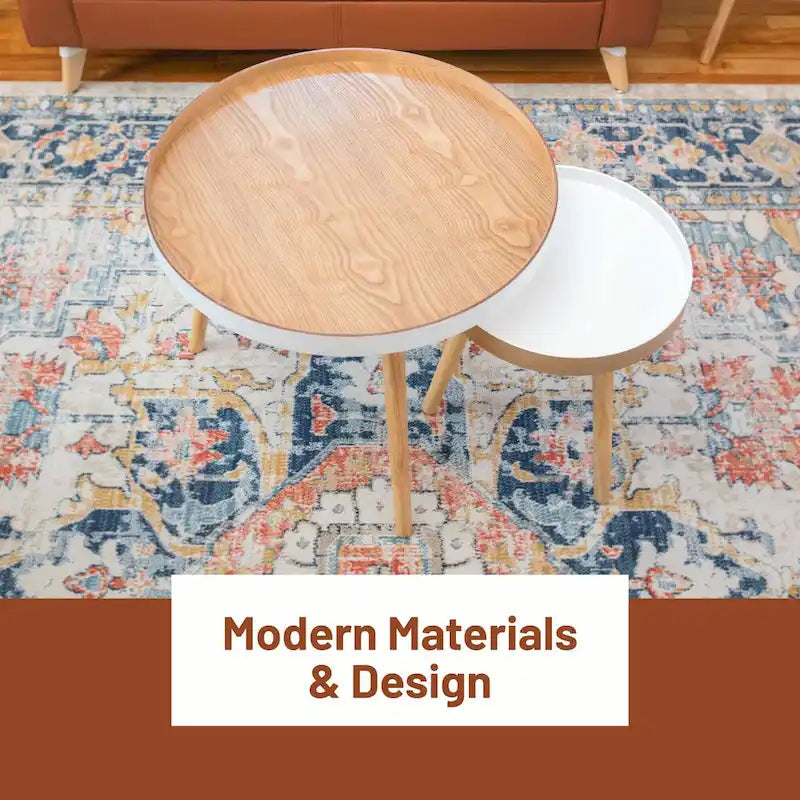 Table basse gigogne ronde avec plateau amovible et pieds en hêtre