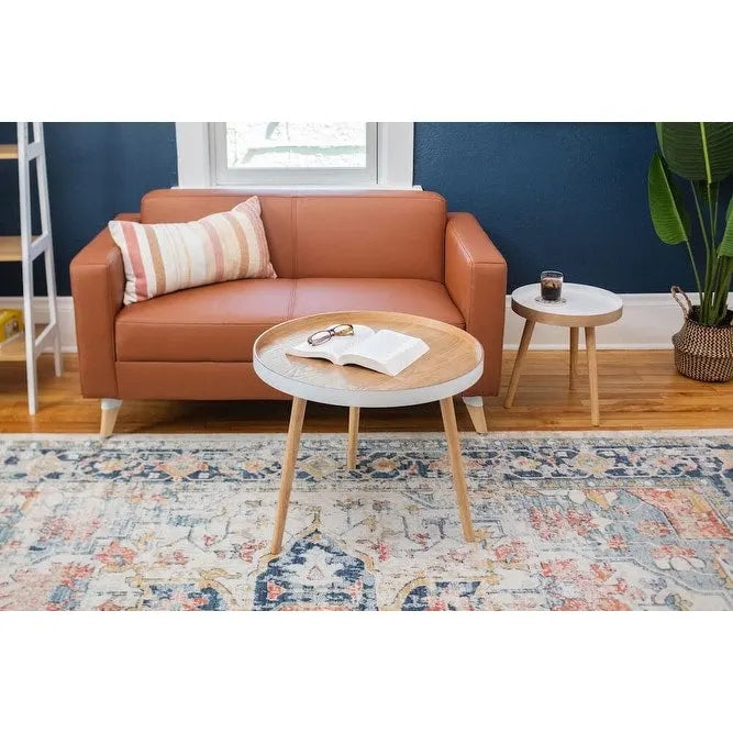 Table basse gigogne ronde avec plateau amovible et pieds en hêtre