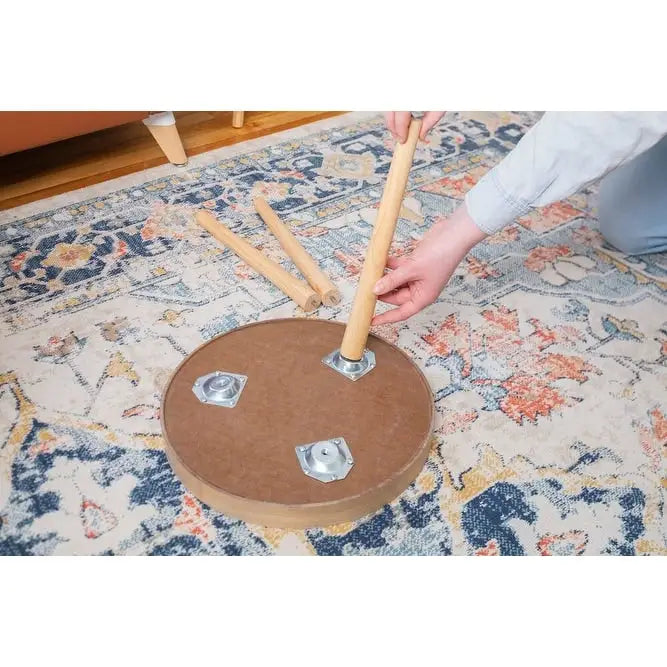 Table basse gigogne ronde avec plateau amovible et pieds en hêtre