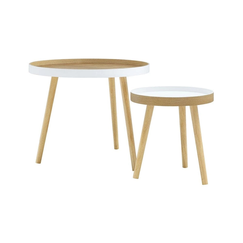 Table basse gigogne ronde avec plateau amovible et pieds en hêtre