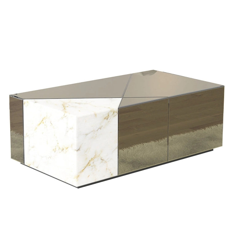 Table basse miroir avec motif patchwork en marbre gris