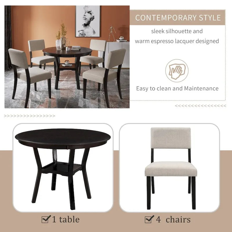 Table de cuisine avec étagère inférieure, finition laquée expresso