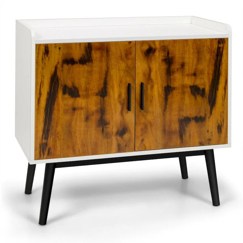 Bahut Buffet Meuble de Rangement avec 2 Portes Pieds en Métal Accent Blanc Marron Rustique