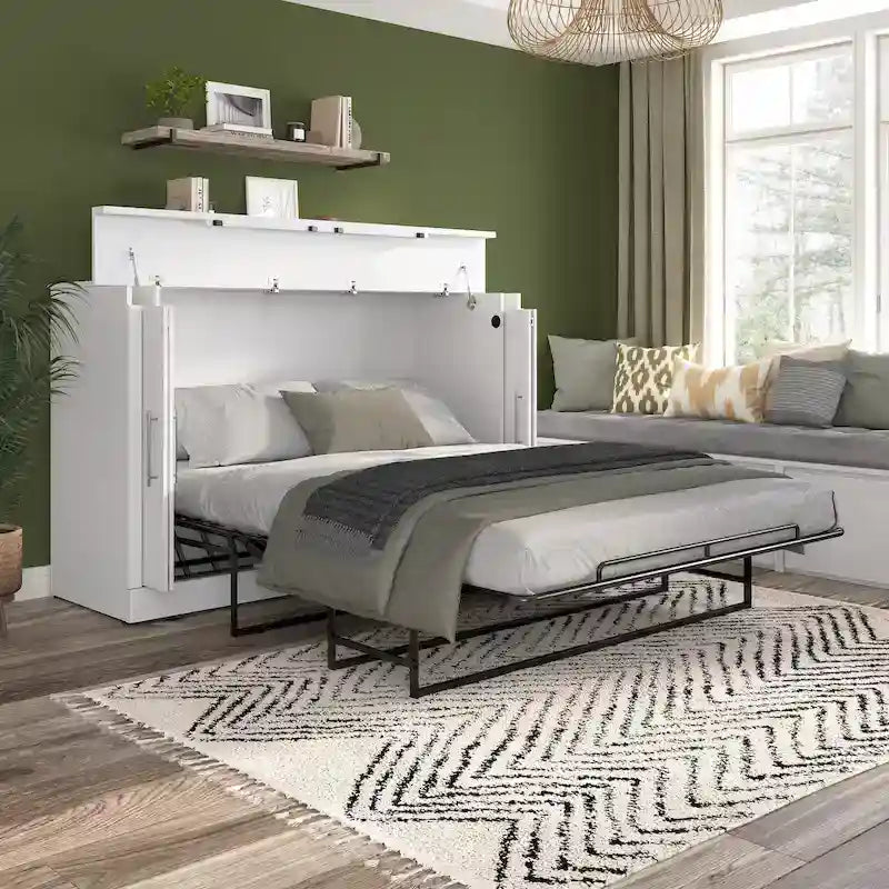Lit-armoire Queen avec matelas pliant en mousse pour chambre d'amis