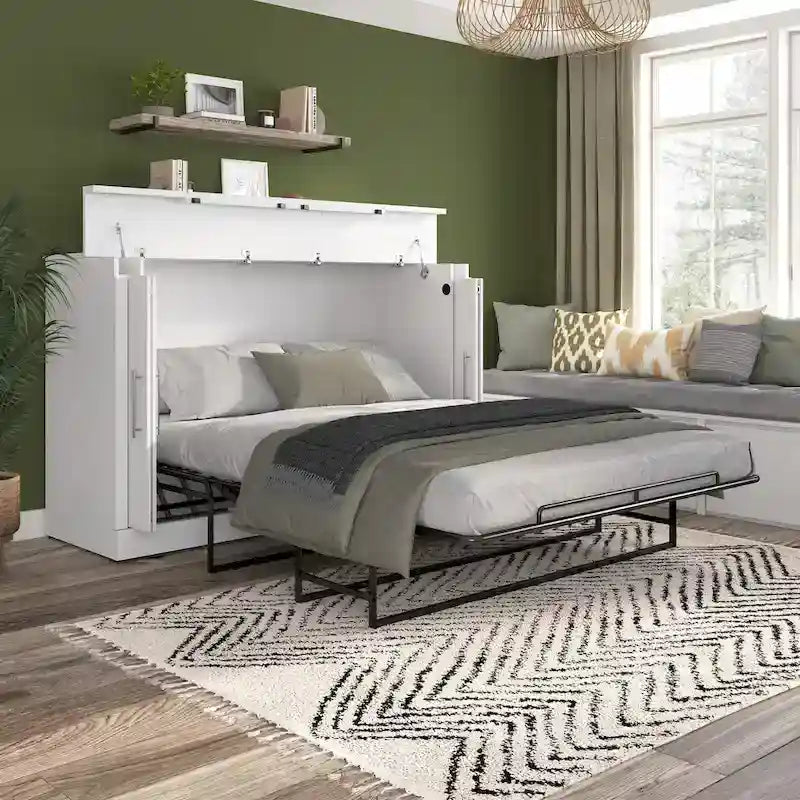 Lit-armoire Queen avec matelas pliant en mousse pour chambre d'amis