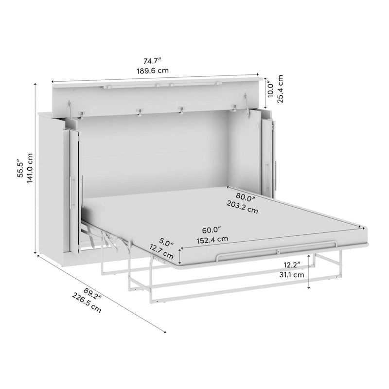 Lit-armoire Queen avec matelas pliant en mousse pour chambre d'amis