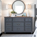 Commode 9 tiroirs bleue en velours côtelé avec tiroirs à fermeture douce et insert à bijoux
