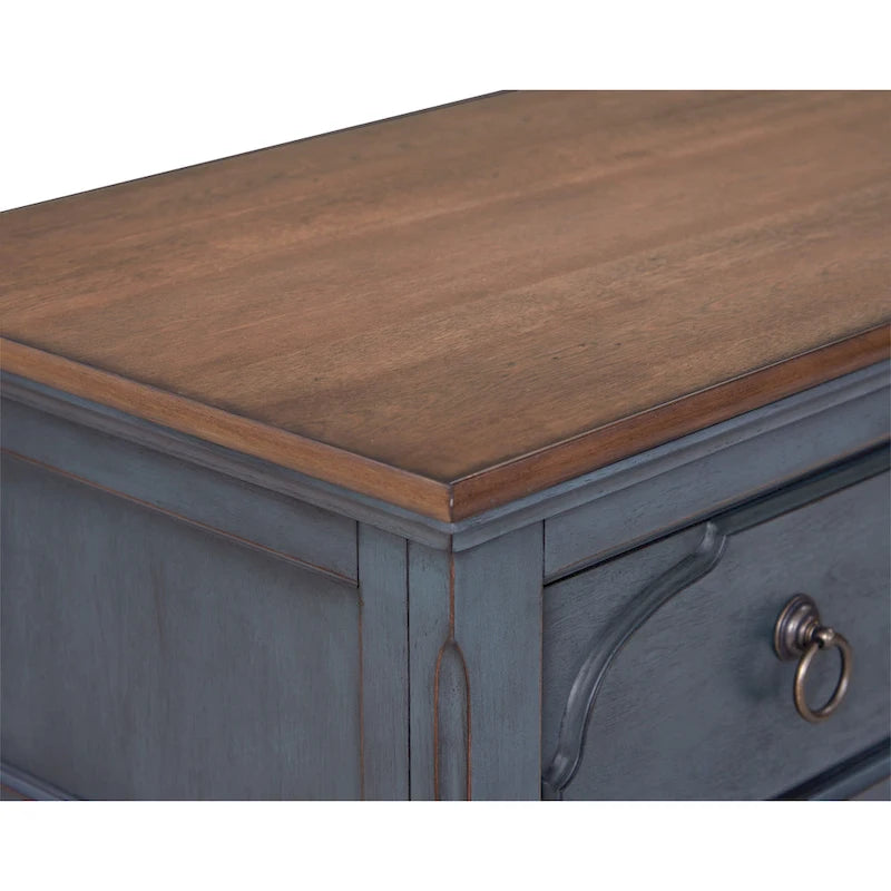 Commode 9 tiroirs bleue en velours côtelé avec tiroirs à fermeture douce et insert à bijoux