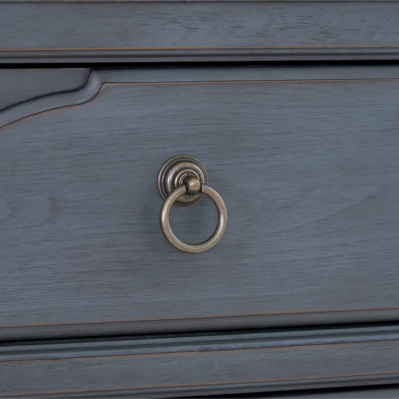 Commode 9 tiroirs bleue en velours côtelé avec tiroirs à fermeture douce et insert à bijoux