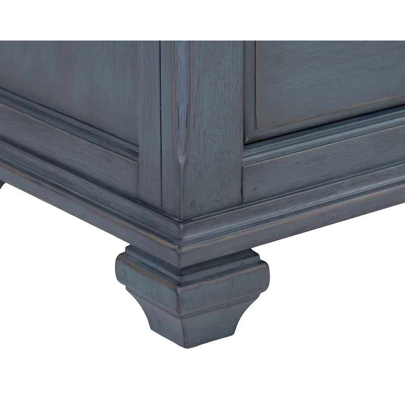 Commode 9 tiroirs bleue en velours côtelé avec tiroirs à fermeture douce et insert à bijoux