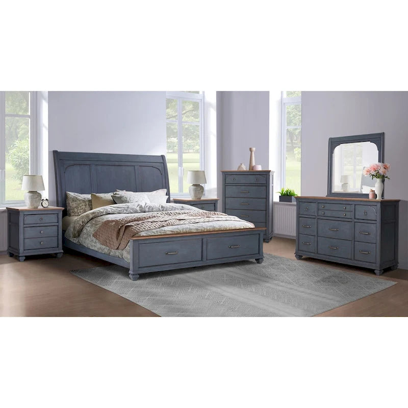 Commode 9 tiroirs bleue en velours côtelé avec tiroirs à fermeture douce et insert à bijoux