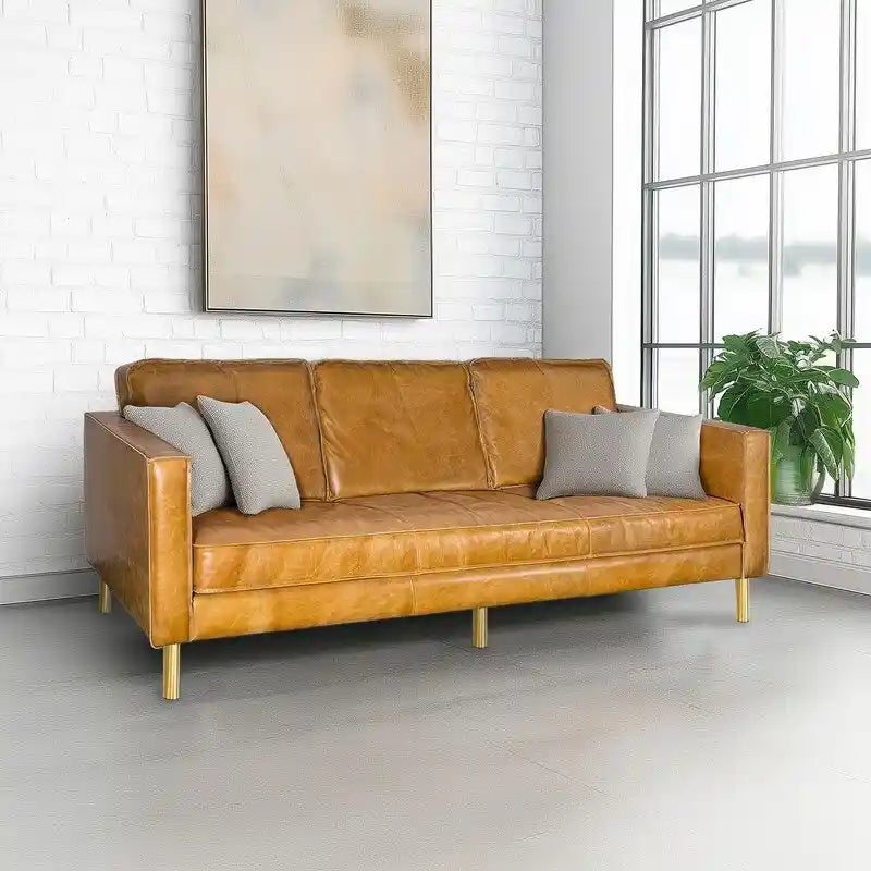 Canapé minimaliste en cuir de luxe naturel 78.8L x 35.5P x 33.5H
