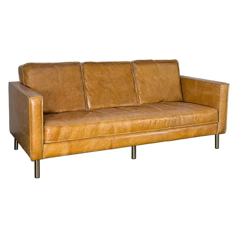 Canapé minimaliste en cuir de luxe naturel 78.8L x 35.5P x 33.5H