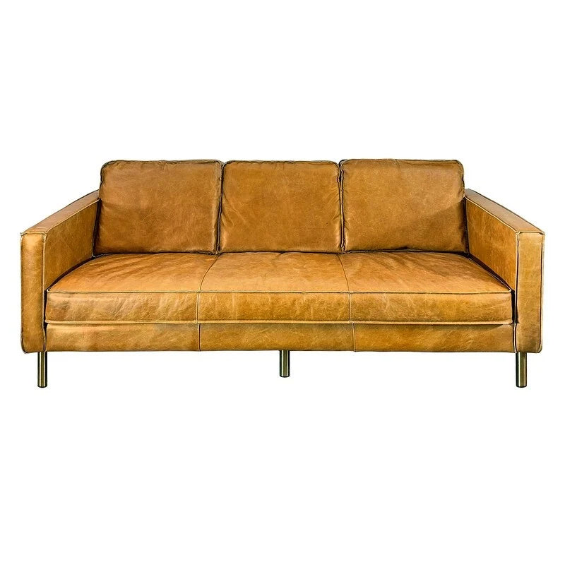 Canapé minimaliste en cuir de luxe naturel 78.8L x 35.5P x 33.5H