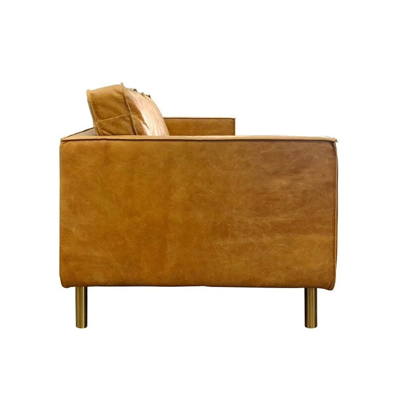 Canapé minimaliste en cuir de luxe naturel 78.8L x 35.5P x 33.5H