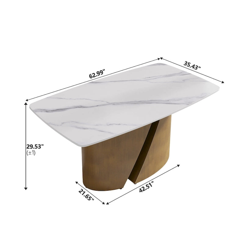 Table de salle à manger de cuisine moderne, plateau en pierre frittée, pieds en métal finition or