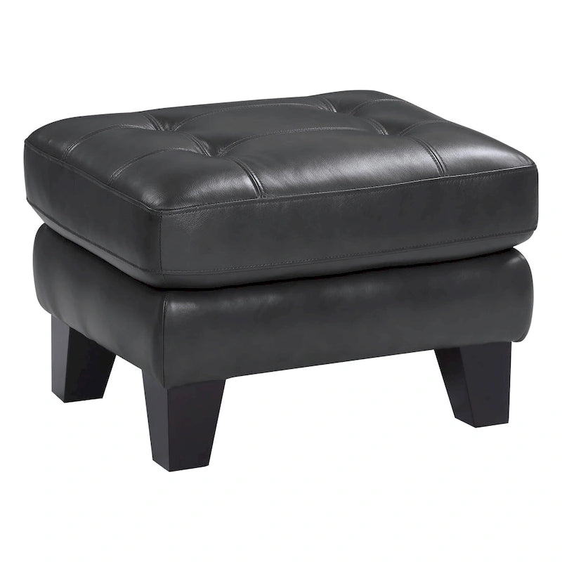 Pouffe de 27 po, cuir véritable et similicuir gris foncé, bois massif