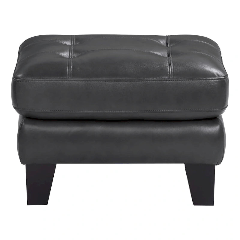 Pouffe de 27 po, cuir véritable et similicuir gris foncé, bois massif