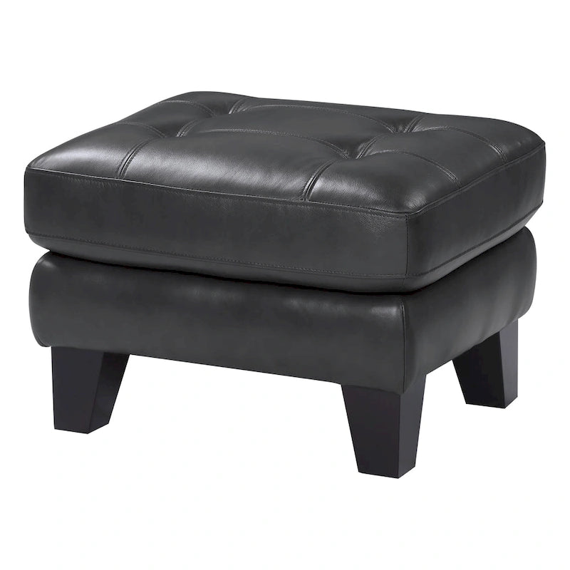 Pouffe de 27 po, cuir véritable et similicuir gris foncé, bois massif