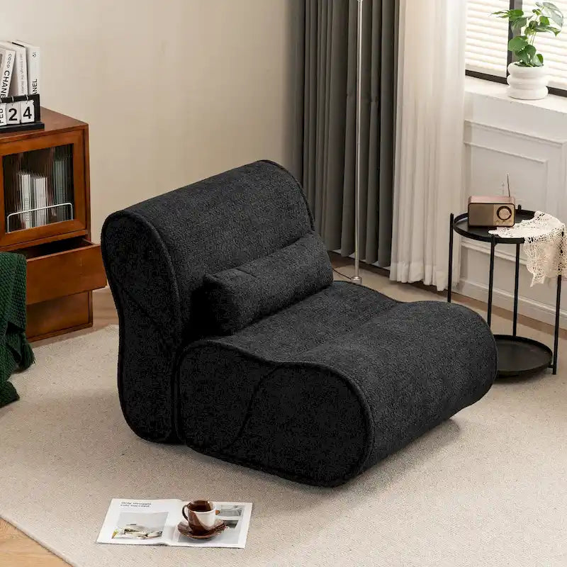 Fauteuil inclinable de salon en velours avec coussin lombaire