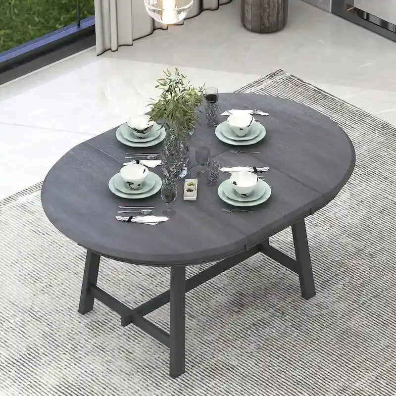 Table à manger ronde extensible rétro en bois pour salle à manger