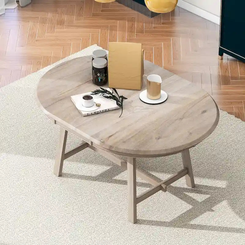 Table à manger ronde extensible rétro en bois pour salle à manger