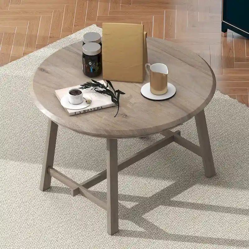 Table à manger ronde extensible rétro en bois pour salle à manger