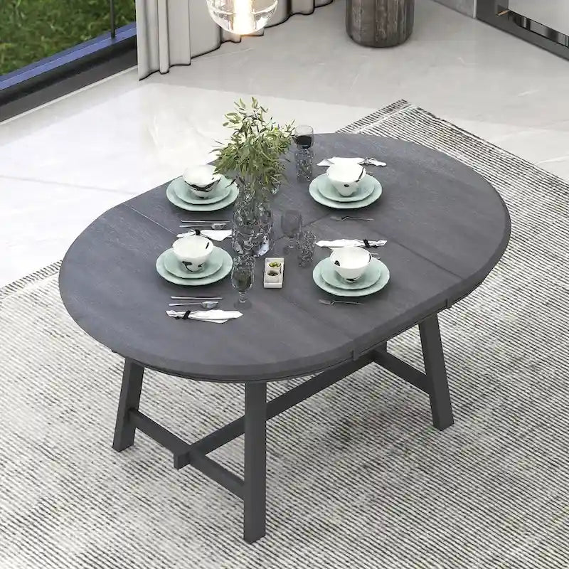 Table à manger ronde extensible rétro en bois pour salle à manger
