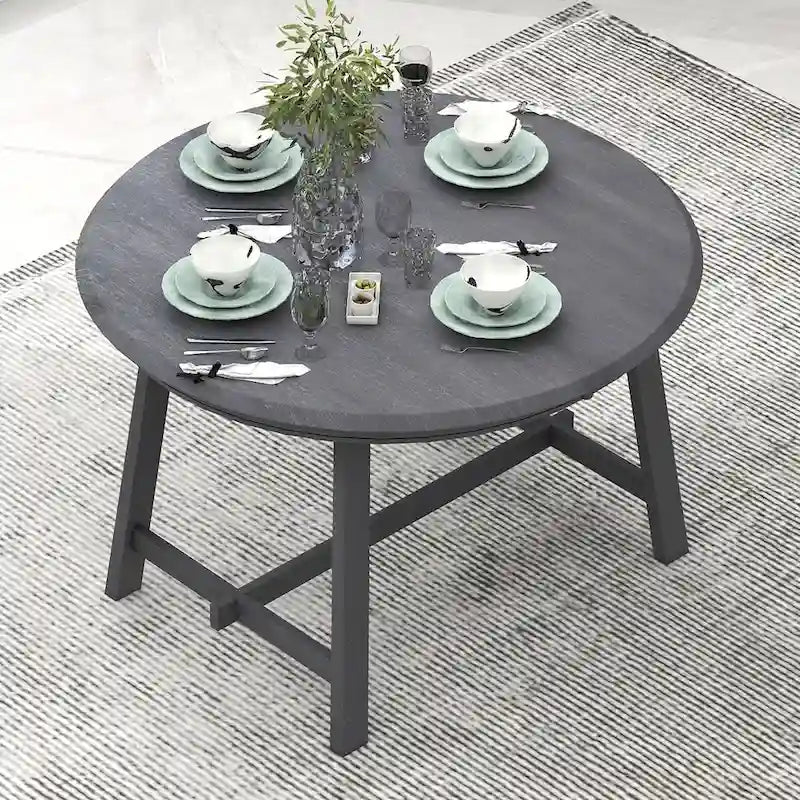 Table à manger ronde extensible rétro en bois pour salle à manger