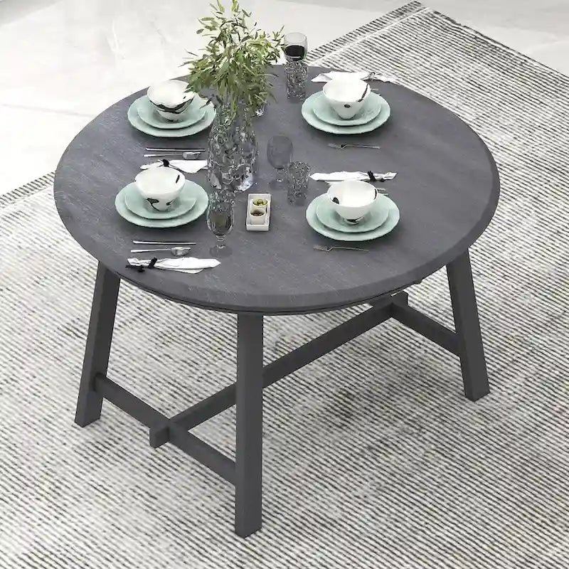 Table à manger ronde extensible rétro en bois pour salle à manger