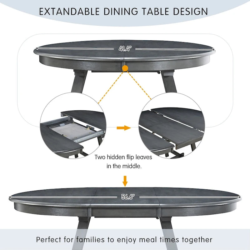 Table à manger ronde extensible rétro en bois pour salle à manger
