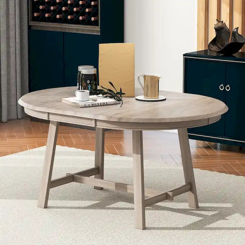 Table à manger ronde extensible rétro en bois pour salle à manger