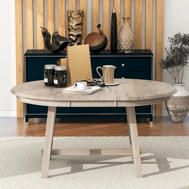 Table à manger ronde extensible rétro en bois pour salle à manger