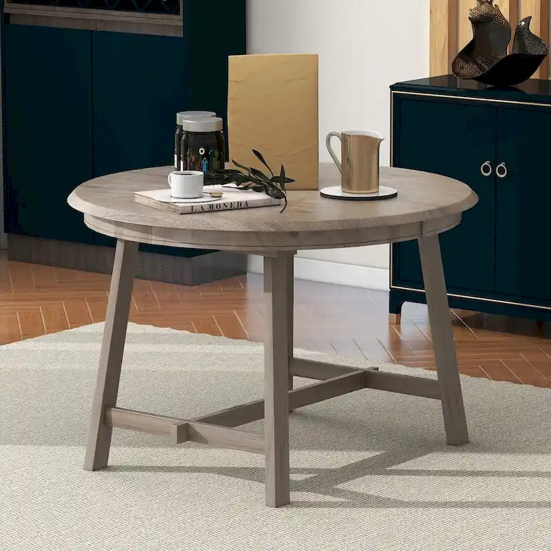 Table à manger ronde extensible rétro en bois pour salle à manger