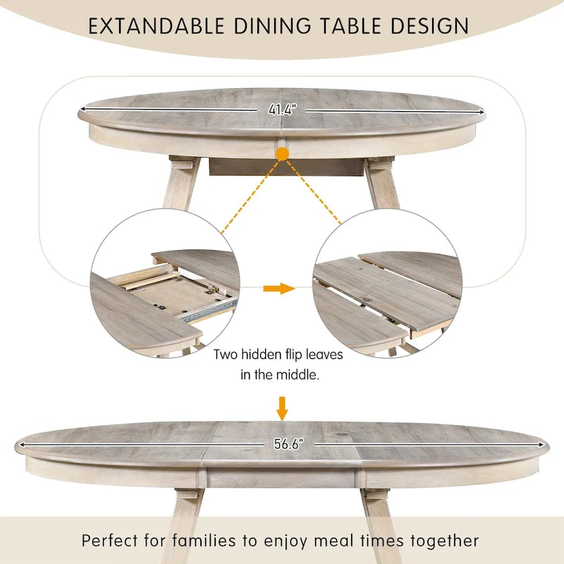 Table à manger ronde extensible rétro en bois pour salle à manger