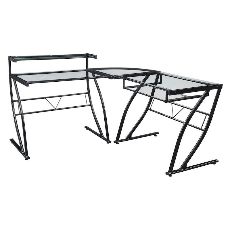 Bureau en L en verre pour la maison, le gaming et le montage.