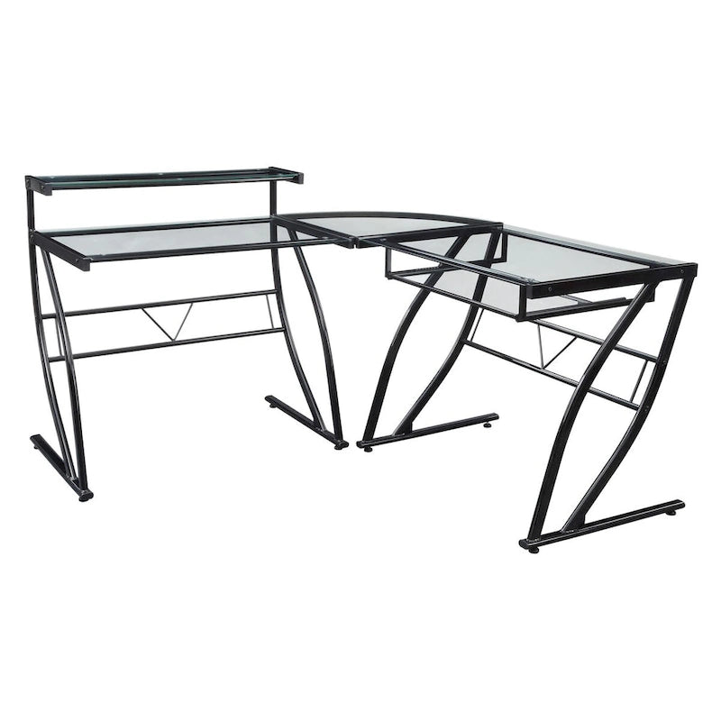 Bureau en L en verre pour la maison, le gaming et le montage.