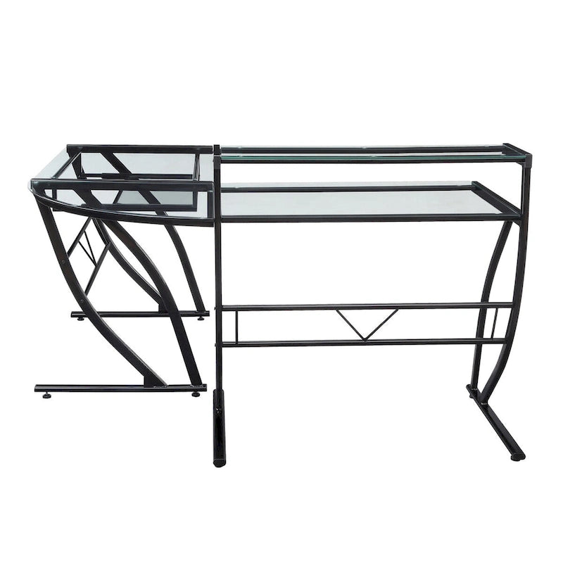 Bureau en L en verre pour la maison, le gaming et le montage.
