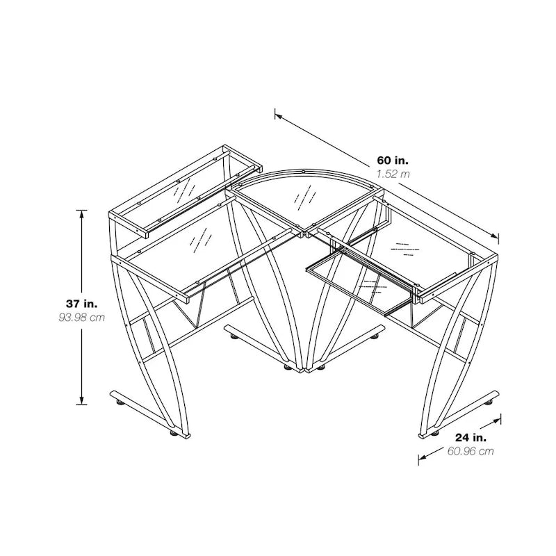 Bureau en L en verre pour la maison, le gaming et le montage.