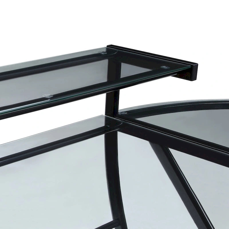 Bureau en L en verre pour la maison, le gaming et le montage.
