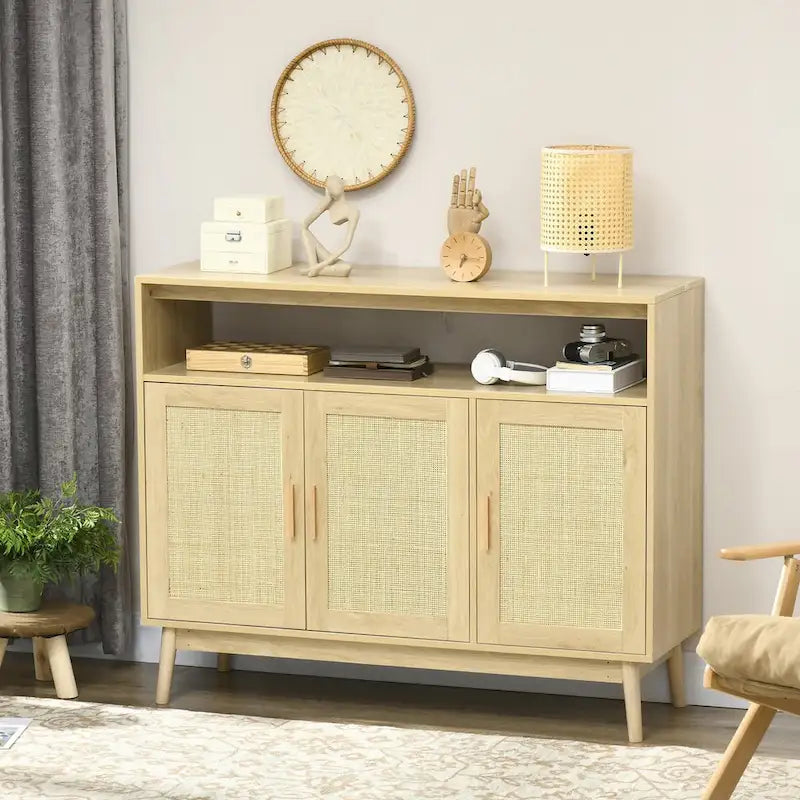 Buffet de style bohème avec portes en rotin Bois naturel