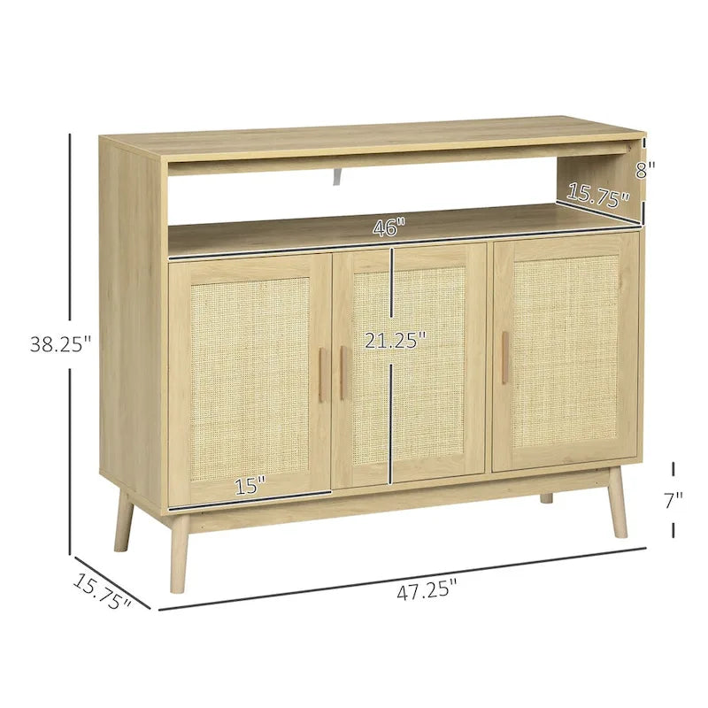 Buffet de style bohème avec portes en rotin Bois naturel