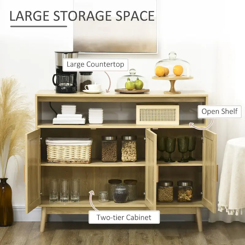 Buffet de style bohème avec portes en rotin Bois naturel