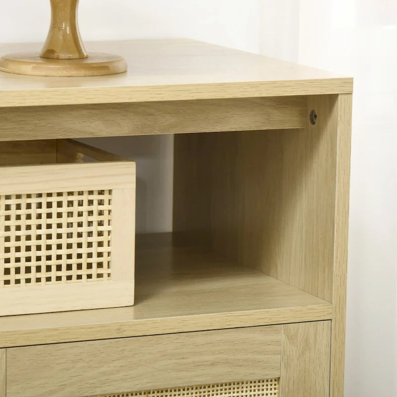 Buffet de style bohème avec portes en rotin Bois naturel