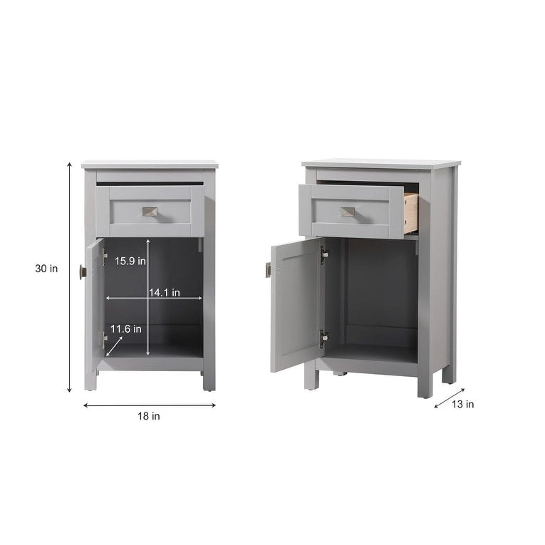 Meuble de rangement de salle de bain autoportant de 18 pouces avec tiroir et porte à fermeture douce