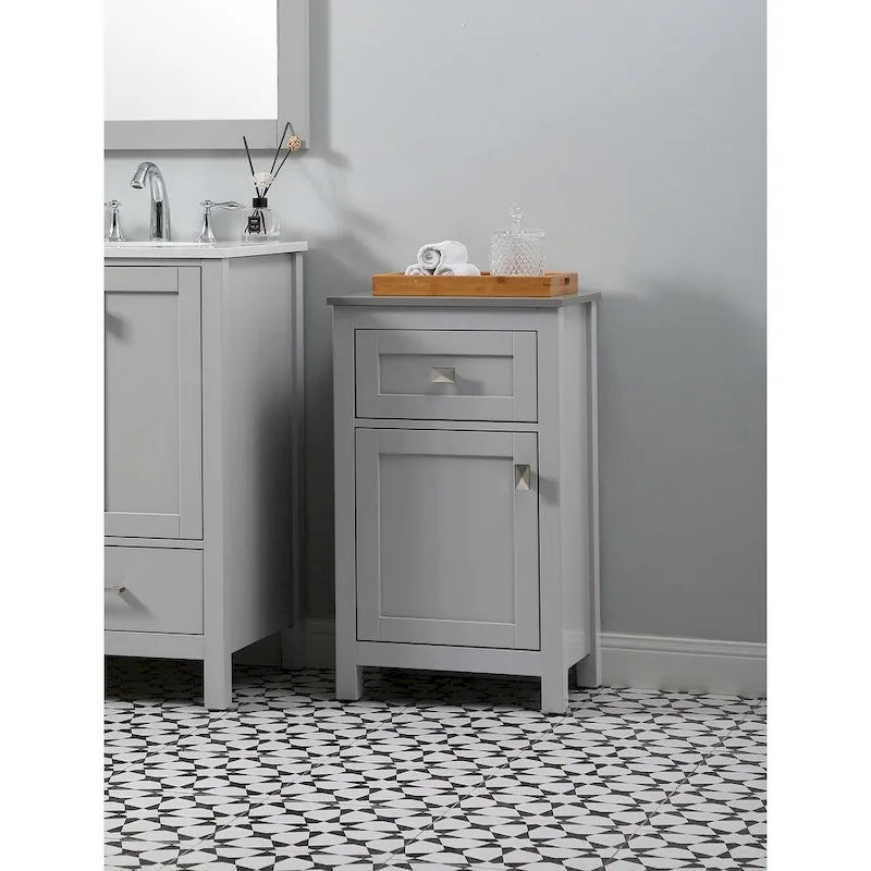 Meuble de rangement de salle de bain autoportant de 18 pouces avec tiroir et porte à fermeture douce