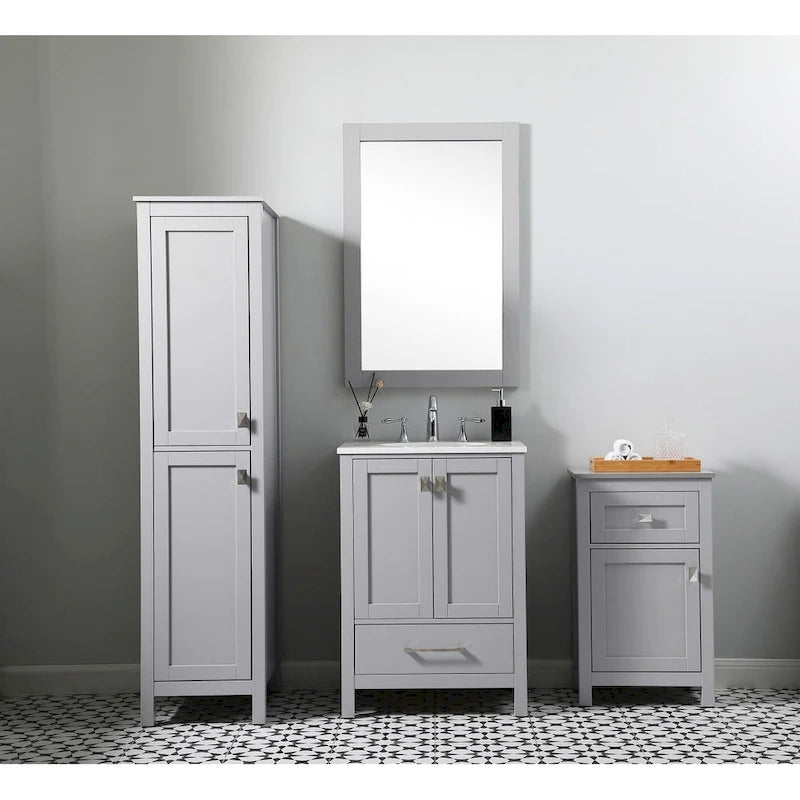 Meuble de rangement de salle de bain autoportant de 18 pouces avec tiroir et porte à fermeture douce