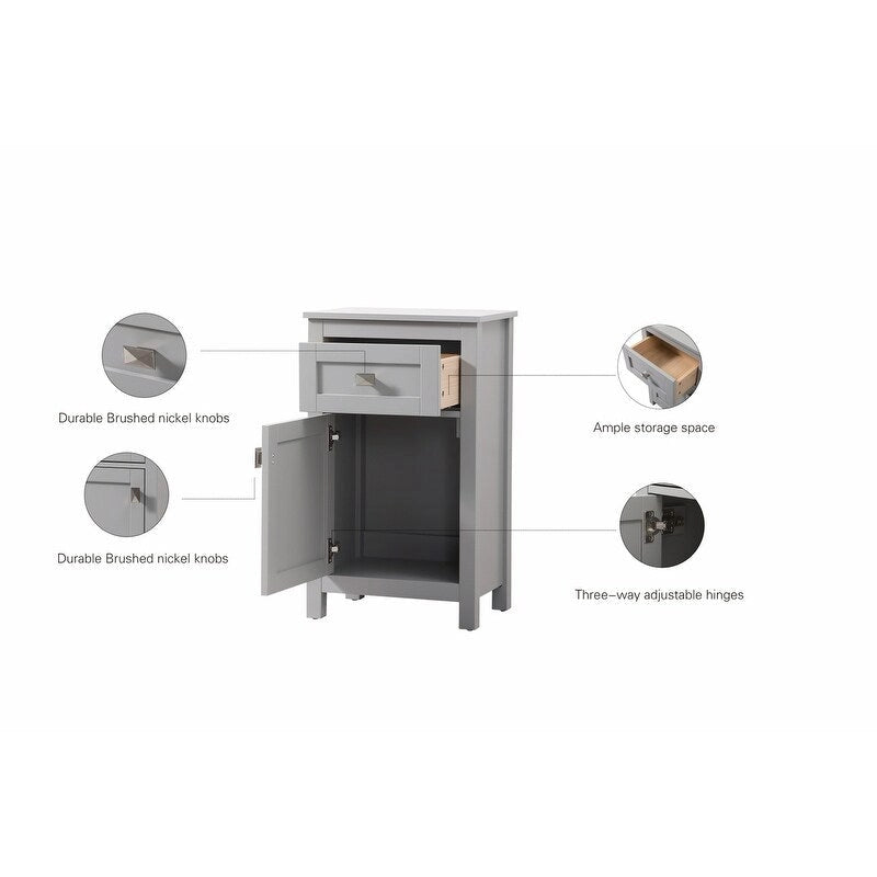 Meuble de rangement de salle de bain autoportant de 18 pouces avec tiroir et porte à fermeture douce