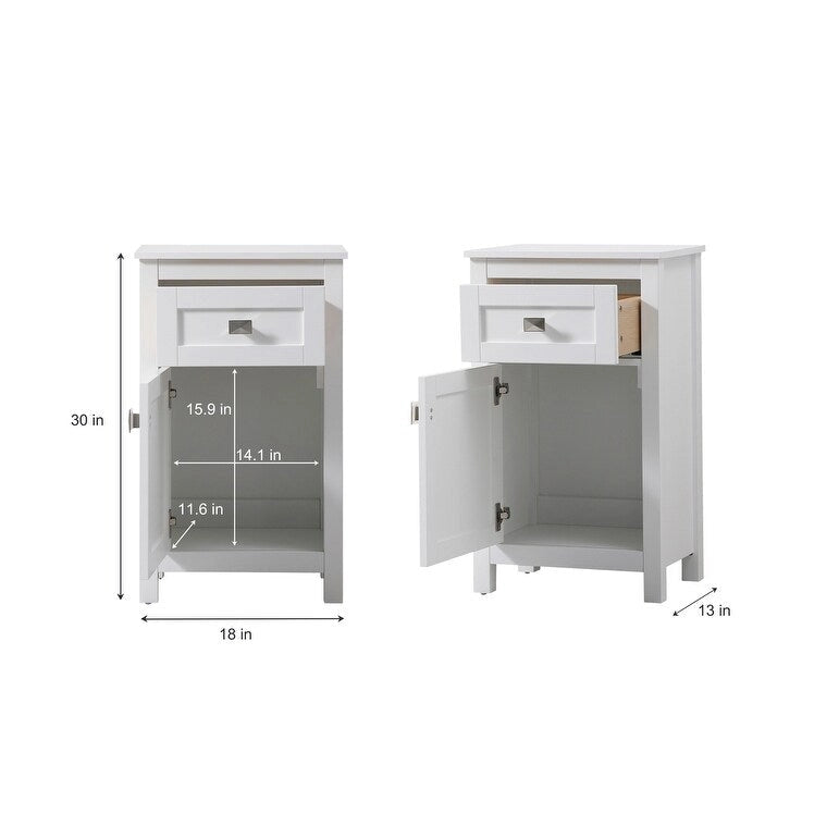 Meuble de rangement de salle de bain autoportant de 18 pouces avec tiroir et porte à fermeture douce