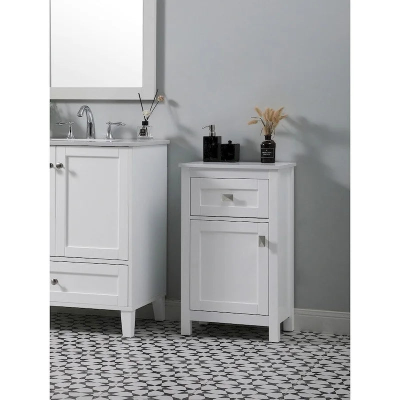 Meuble de rangement de salle de bain autoportant de 18 pouces avec tiroir et porte à fermeture douce